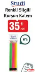 STUDİ RENKLİ SİLGİLİ KURŞUN KALEM 6'LI